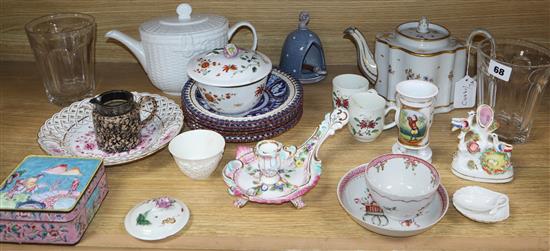 A collection of mixed 18th and 19th century European ceramics, glass, enamel ware etc.